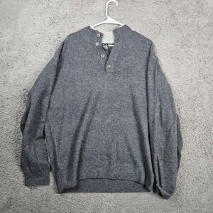 JOS A BANK Mens Large Gray 80% Lambswool 20% Nylon Mock Neck Button Sweater